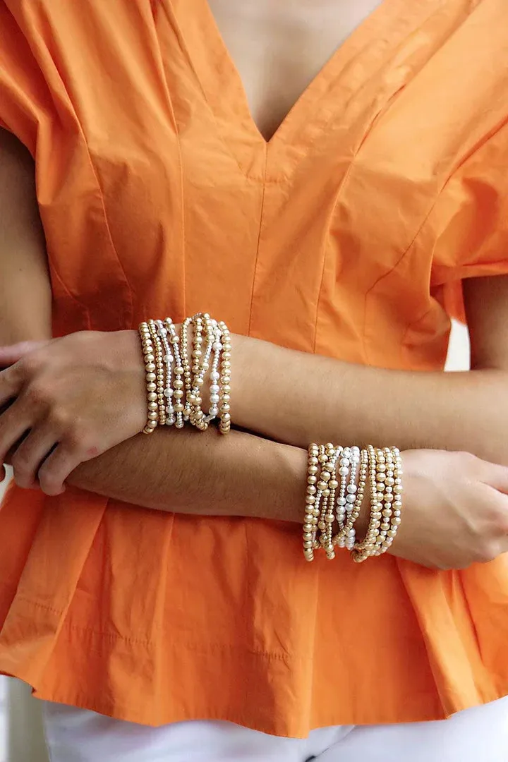 Canvas Cypress Ball Bead Stretch Bracelet Stack in Gold