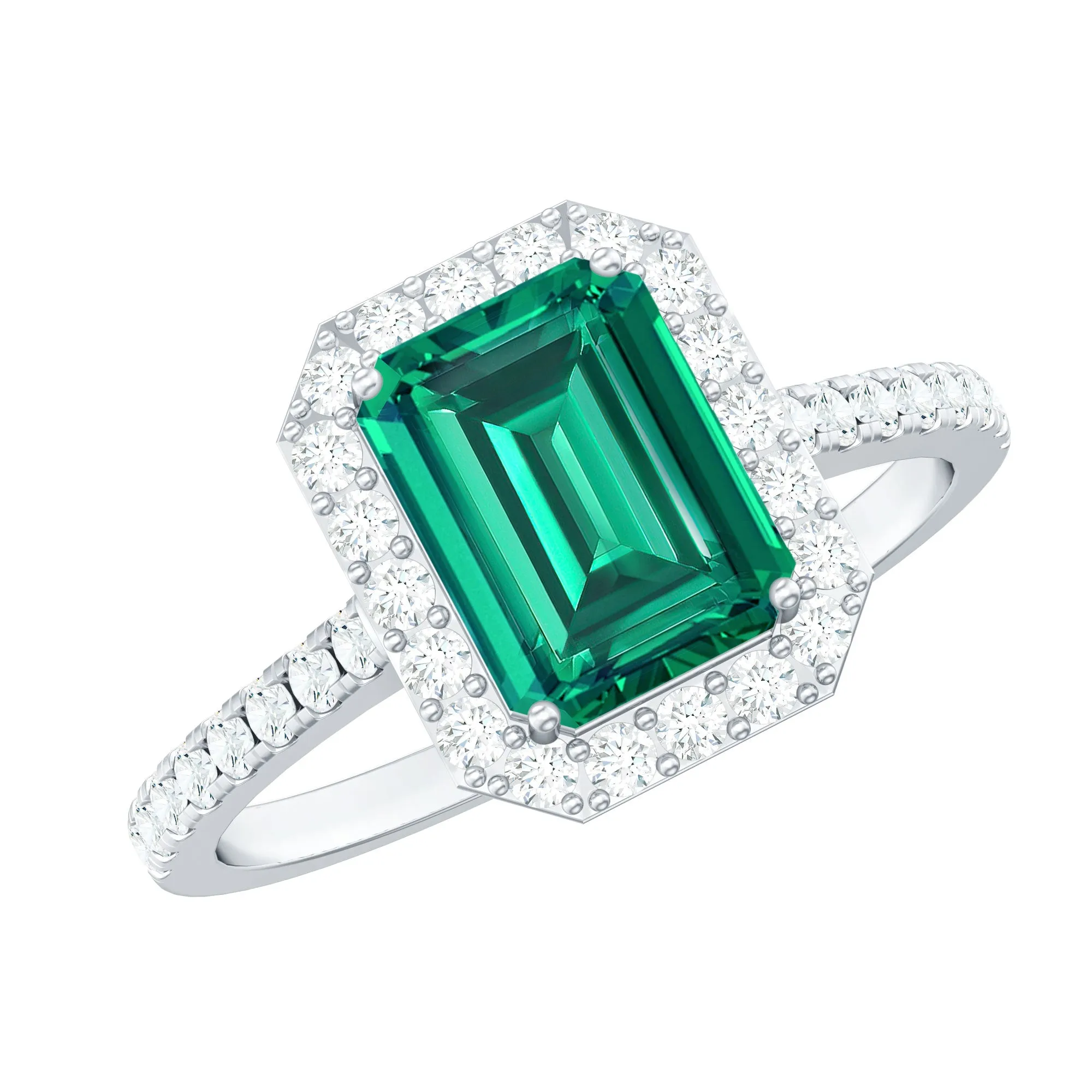 Certified Lab Grown Emerald Halo Engagement Ring with Diamond