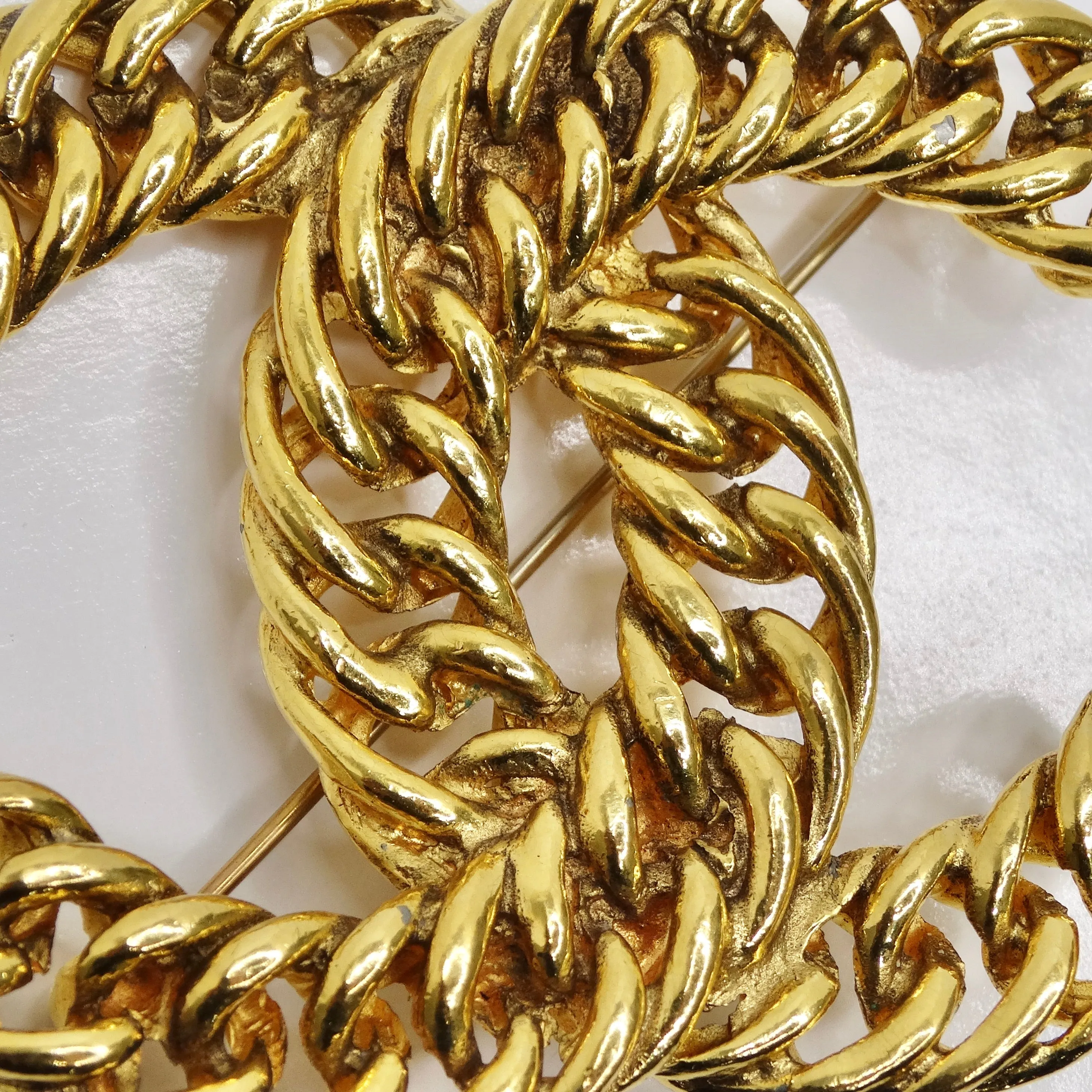 Chanel 1980s 24K Gold Plated CC Chain Brooch