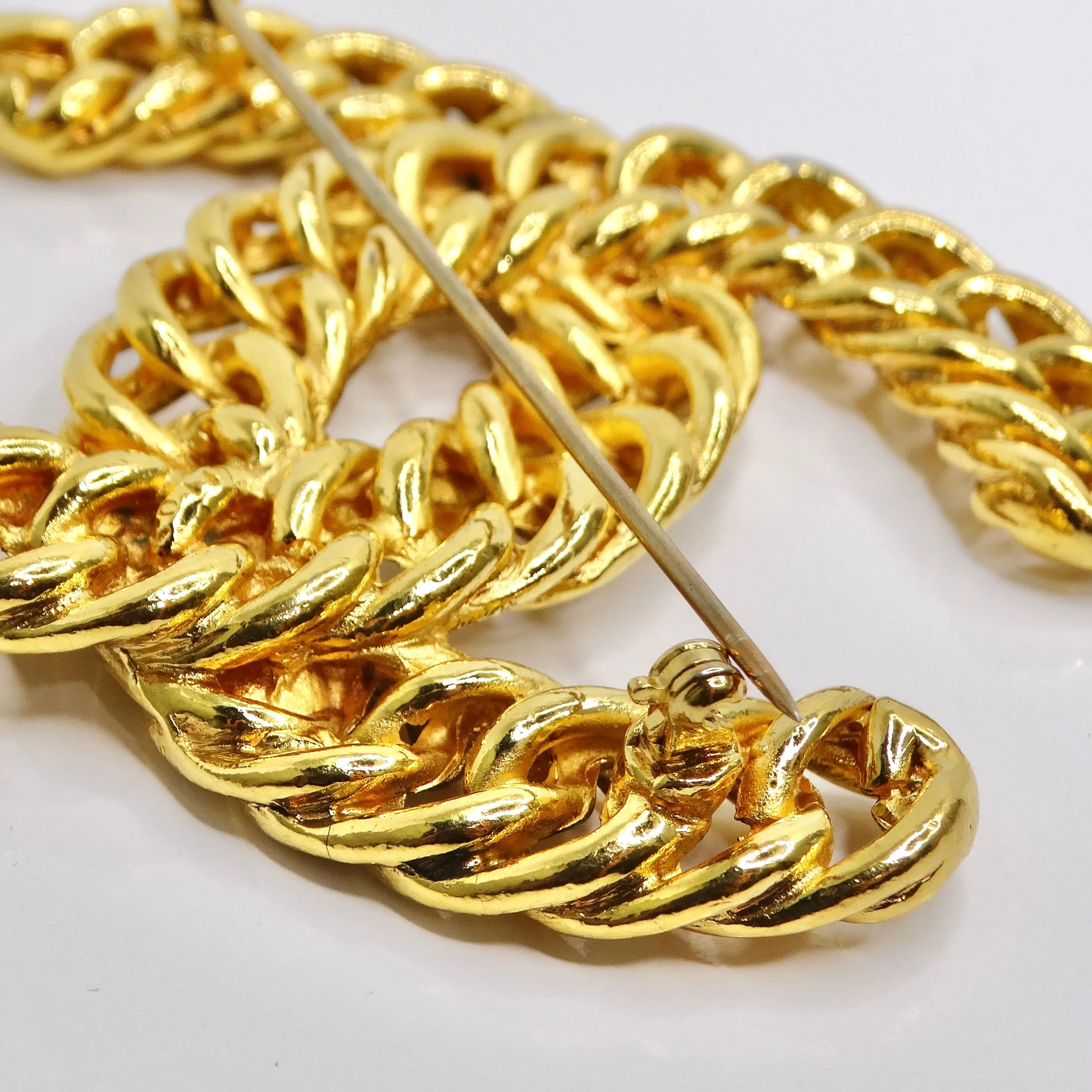 Chanel 1980s 24K Gold Plated CC Chain Brooch