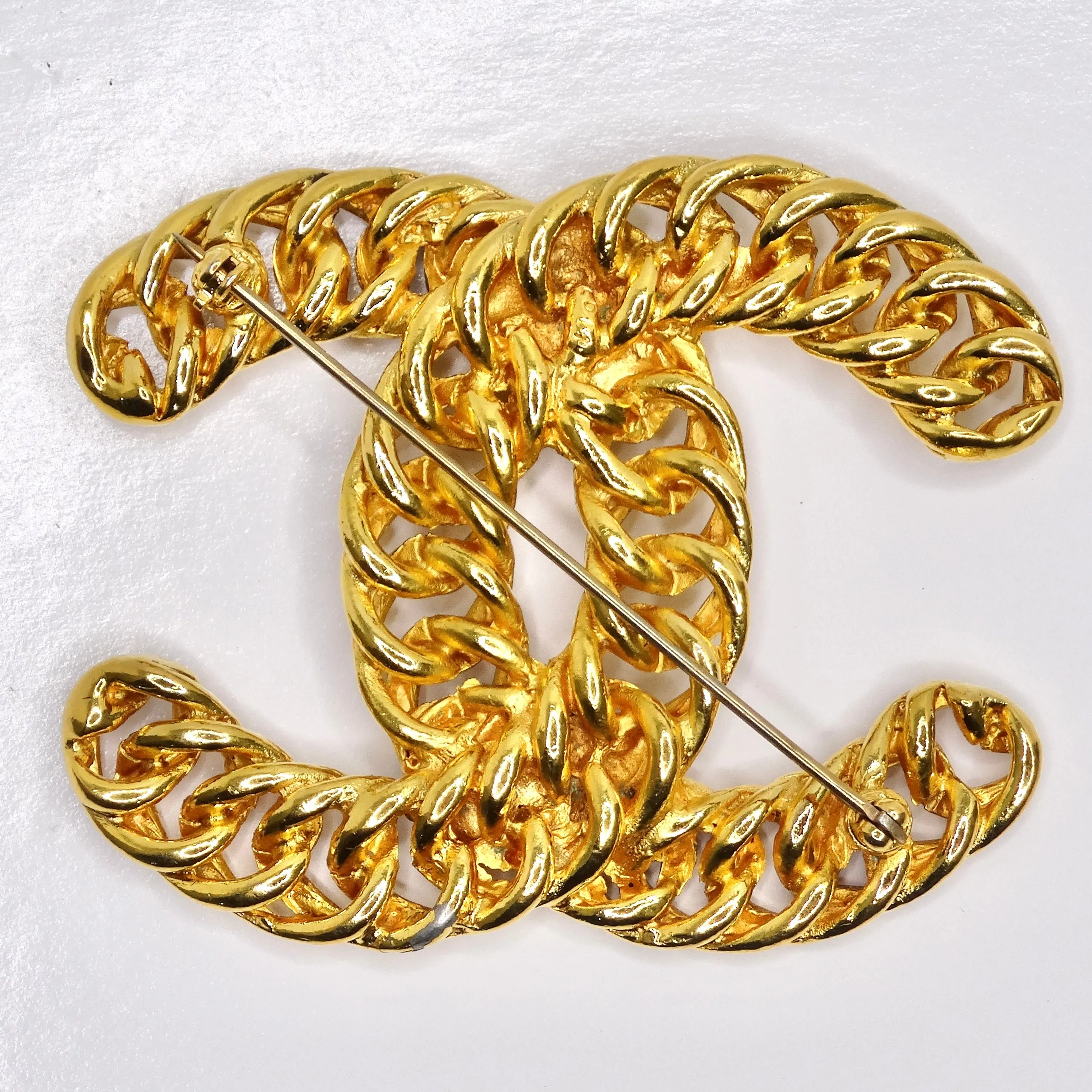 Chanel 1980s 24K Gold Plated CC Chain Brooch