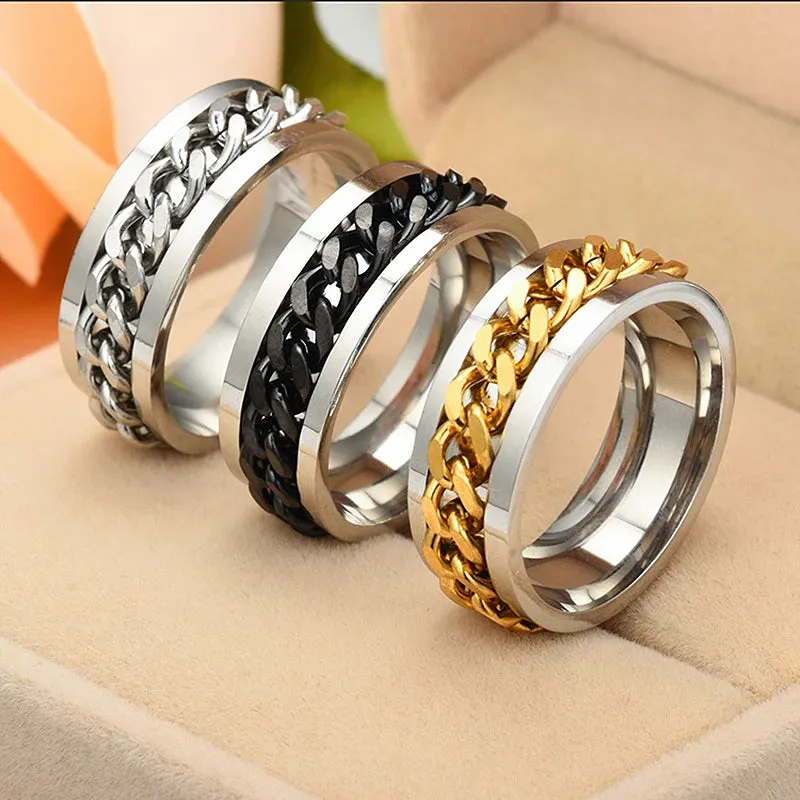 Classic Rotatable Chain Rings For Women Men Gothic Titanium Steel Spinner Ring Chain Ring Men Bottle Opener Ring Fashion Jewelry