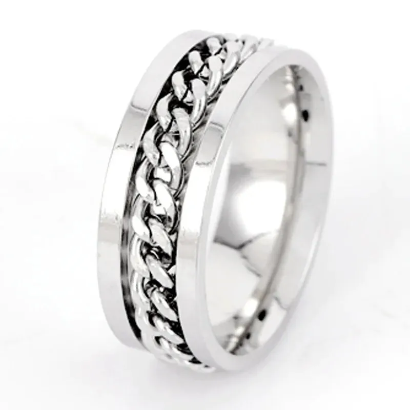 Classic Rotatable Chain Rings For Women Men Gothic Titanium Steel Spinner Ring Chain Ring Men Bottle Opener Ring Fashion Jewelry