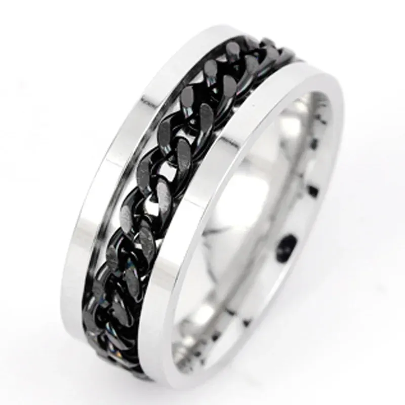 Classic Rotatable Chain Rings For Women Men Gothic Titanium Steel Spinner Ring Chain Ring Men Bottle Opener Ring Fashion Jewelry