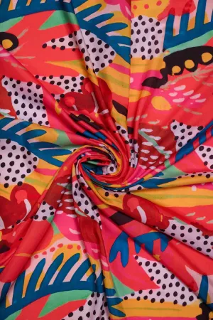 Colourful Abstract Floral Pattern Printed Muslin Fabric