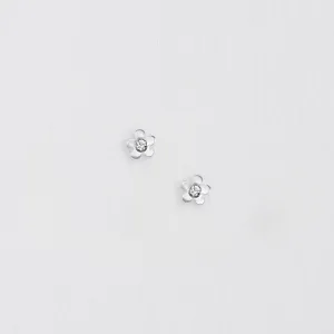 Crystal Silver Stud Earrings with Delicate Floral Design