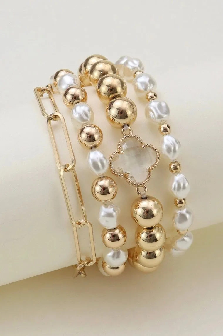 Dorianne Beaded Bracelet Set (GOLD)