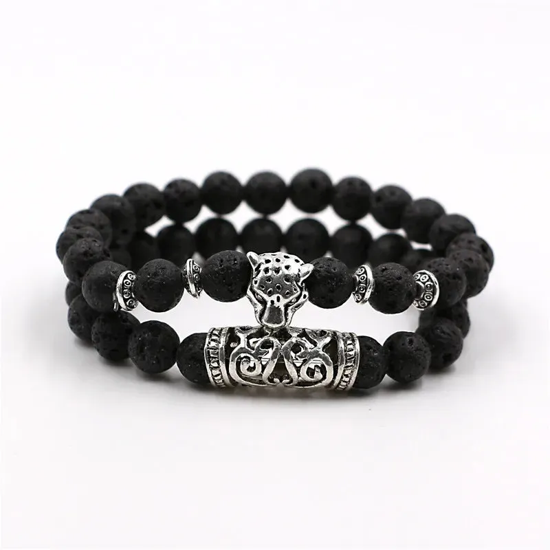 DUOVEI 2 Pcs/Set Natural Stone Beads Men's Dragon Bracelet Set Lava Stone Beaded Bracelets For Women Bileklik pulseras hombre