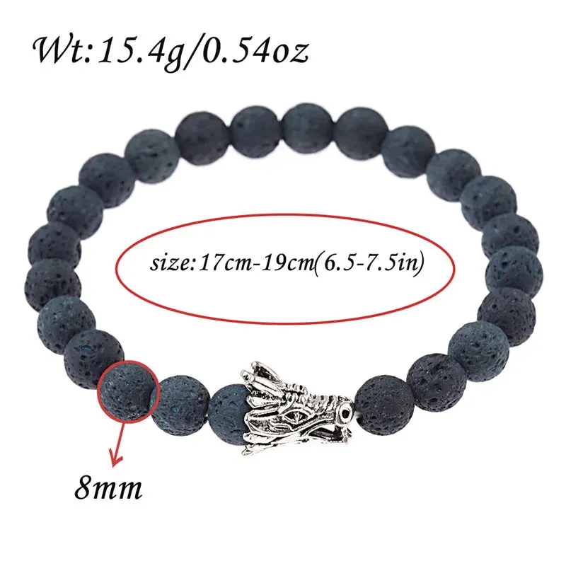 DUOVEI 2 Pcs/Set Natural Stone Beads Men's Dragon Bracelet Set Lava Stone Beaded Bracelets For Women Bileklik pulseras hombre