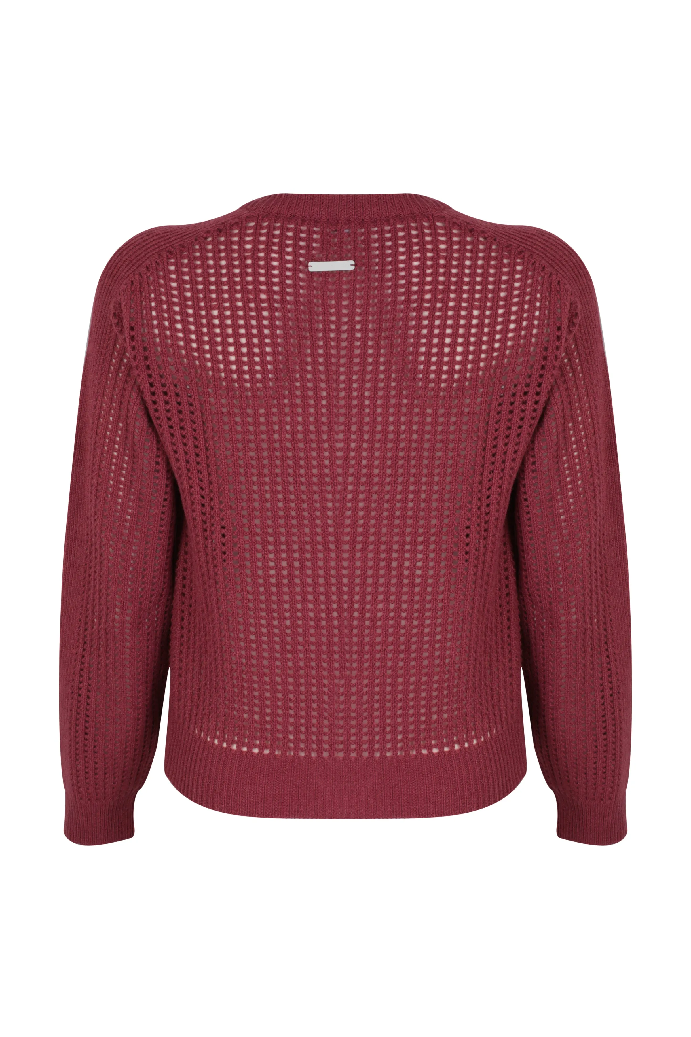 Dusty Rose Pecheuse Pure Cashmere Perforated Round Collar Women's Sweater