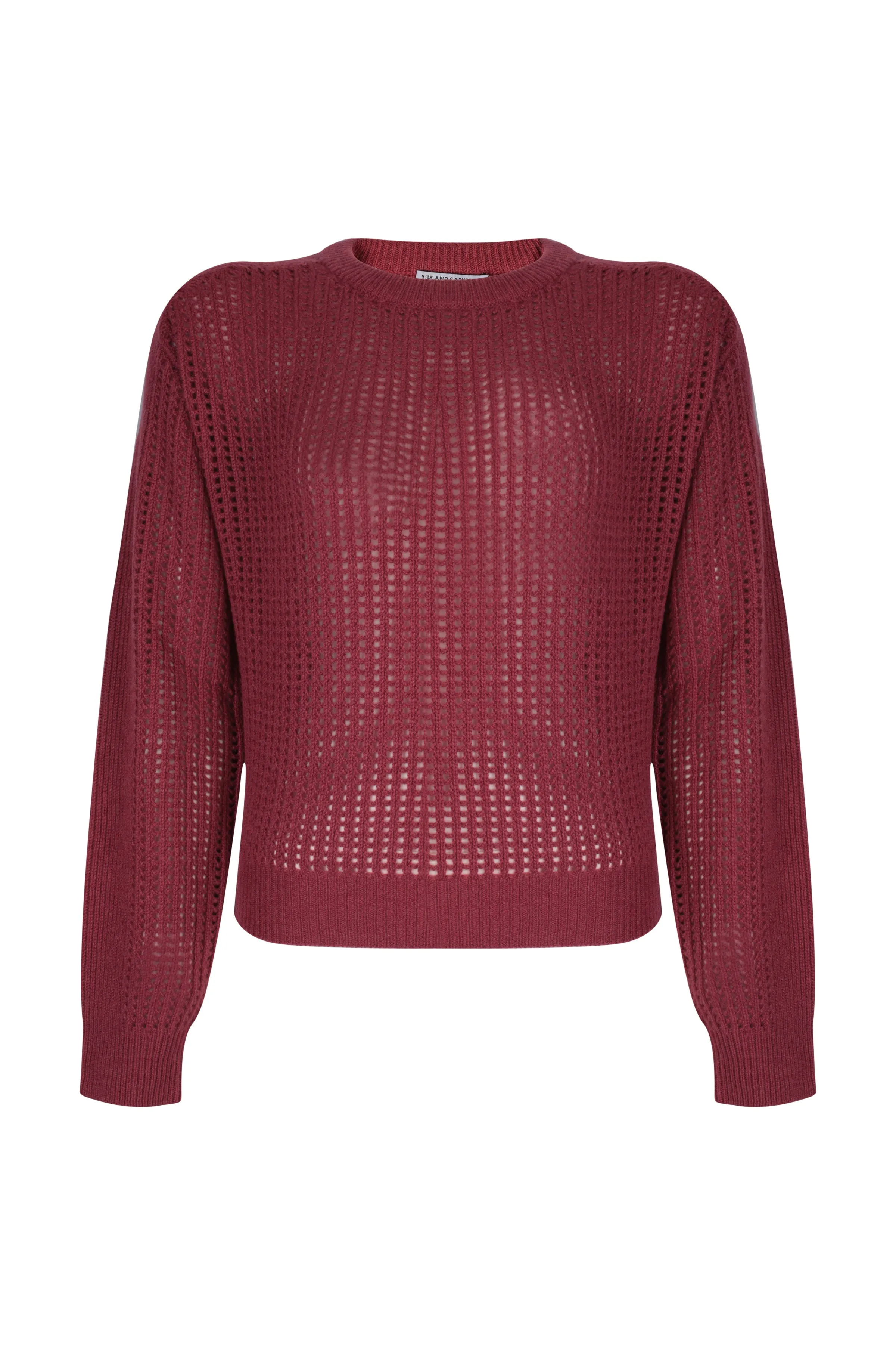 Dusty Rose Pecheuse Pure Cashmere Perforated Round Collar Women's Sweater