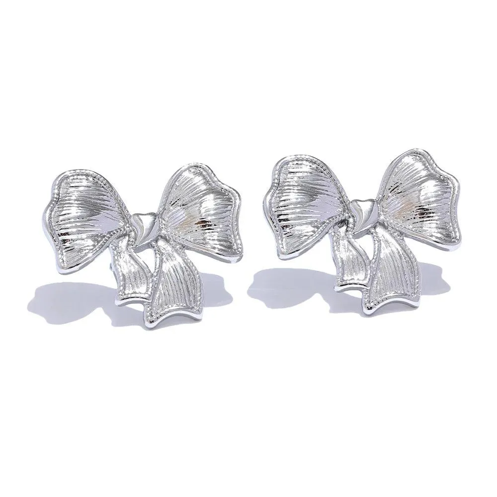 Elegant Bowknot Stud Earrings Charm Jewelry - Stainless Steel - TSJ39