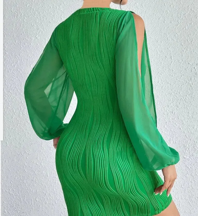 Elegant Emerald V-Neck Bodycon Dress