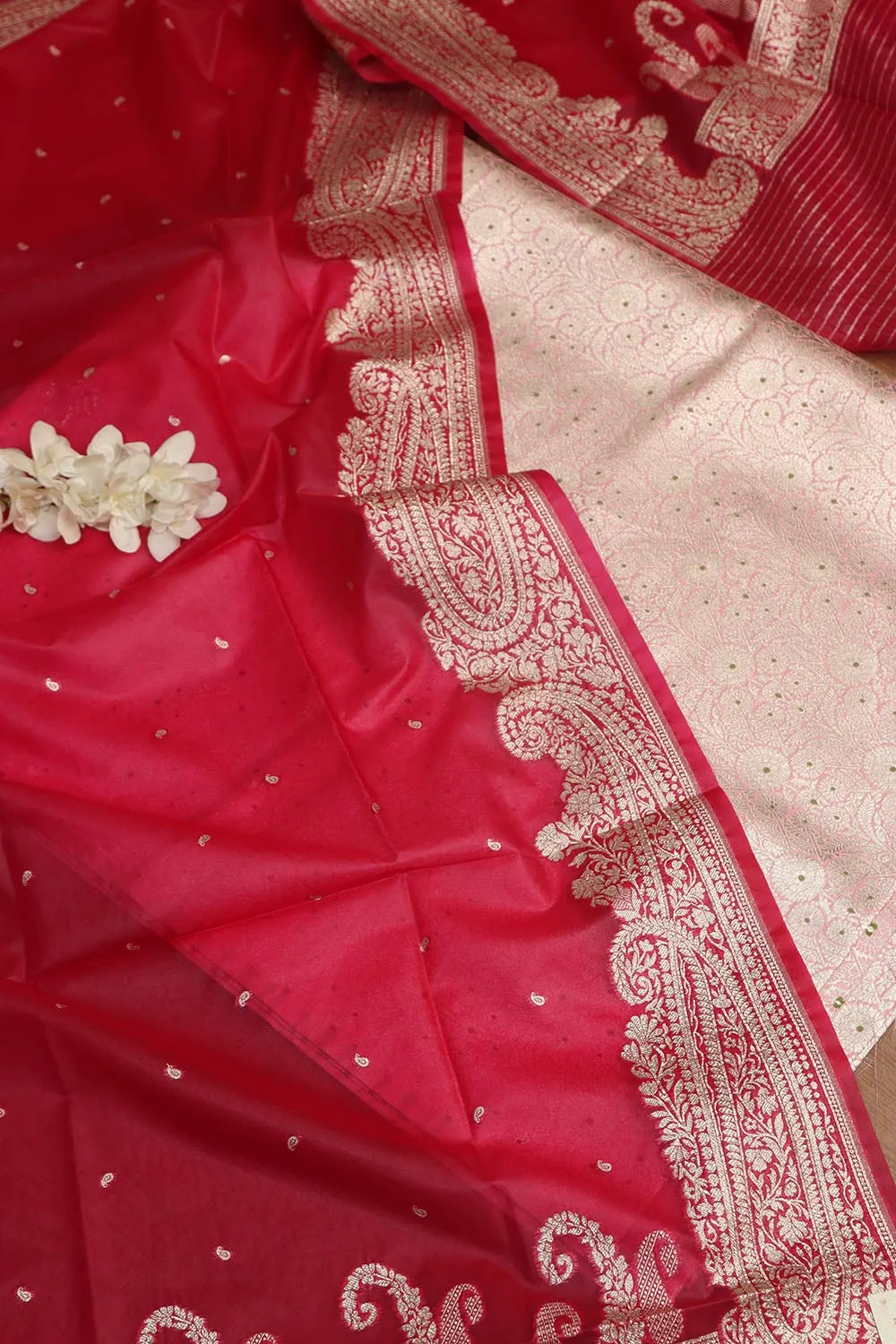 Elegant Pink Banarasi Brocade Silk Suit With Pink Banarasi Organza Silk Dupatta