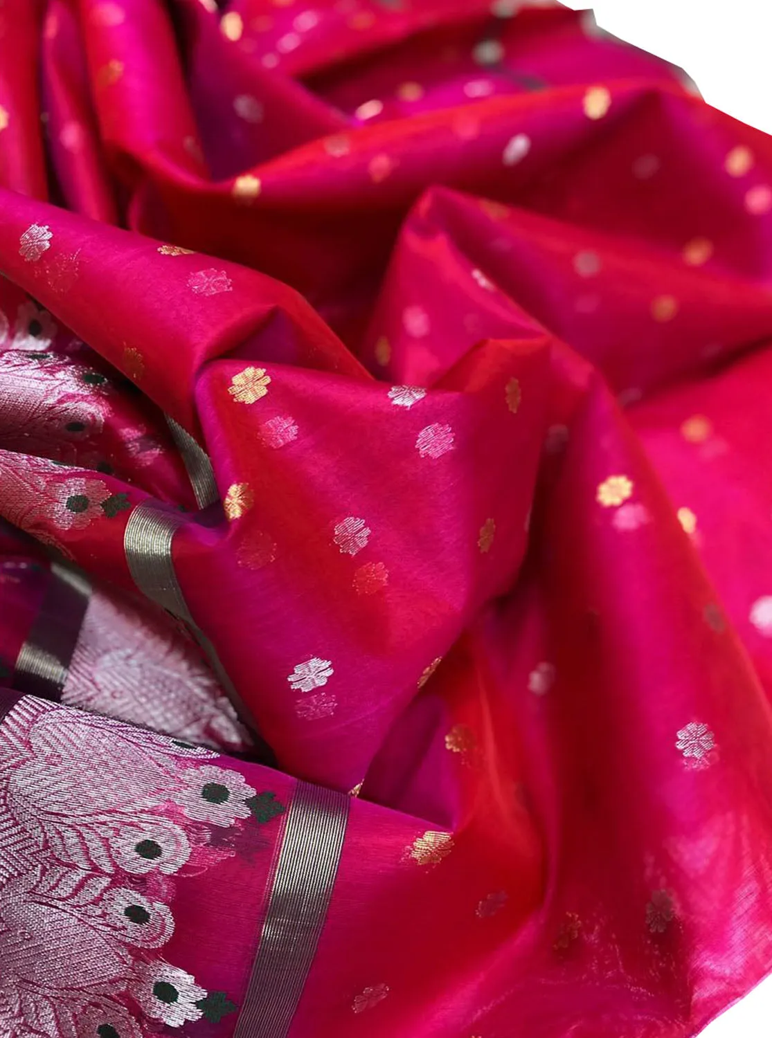 Elegant Pink Chanderi Handloom Pure Katan Organza Silk Saree