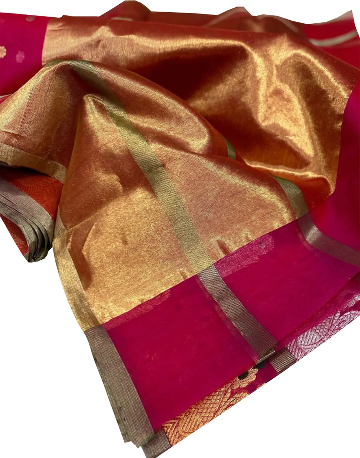 Elegant Pink Chanderi Handloom Pure Katan Organza Silk Saree