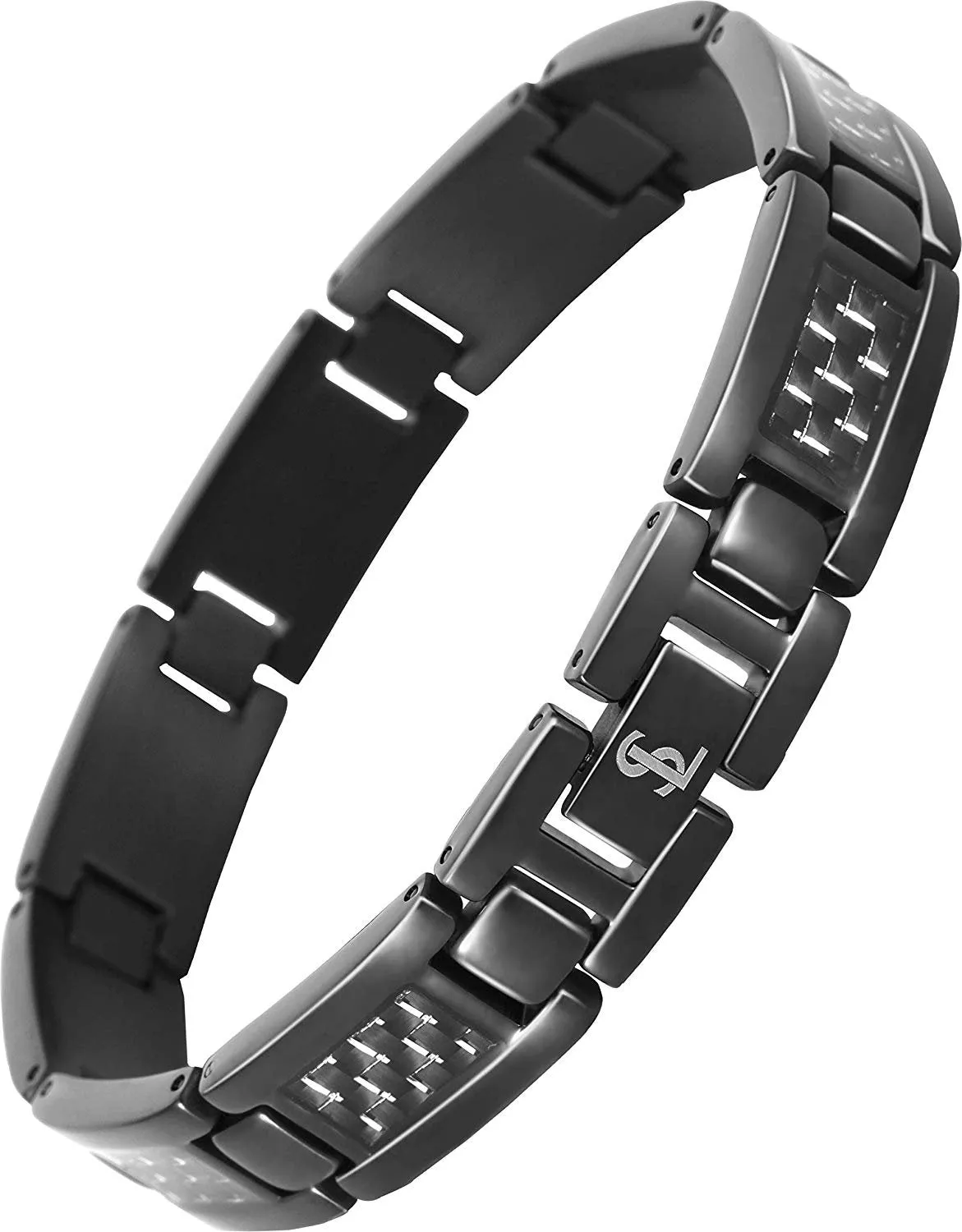 Elegant Surgical Grade Steel Men's Carbon Fiber Bracelet (Black Bracelet - Gray Carbon Fiber)