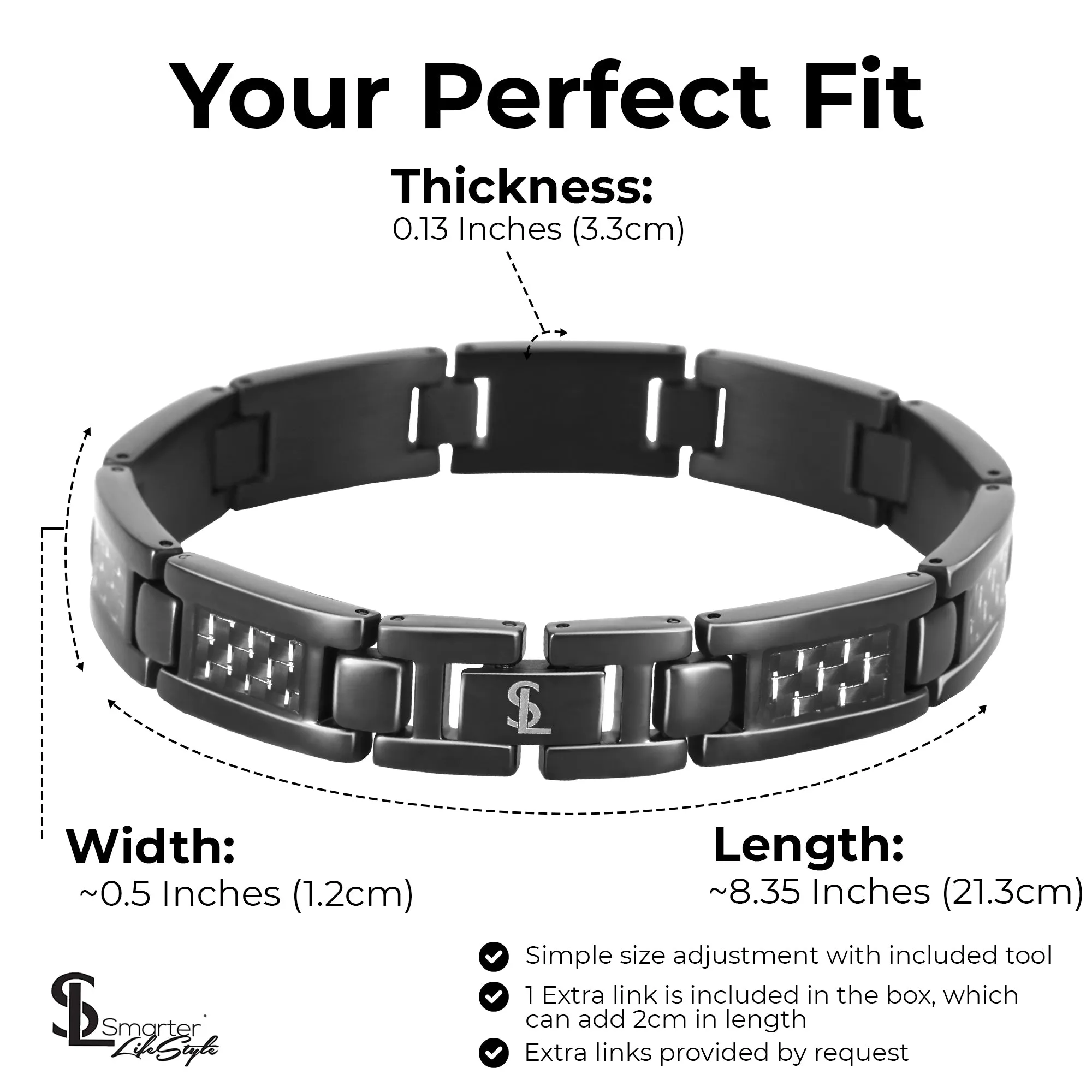 Elegant Surgical Grade Steel Men's Carbon Fiber Bracelet (Black Bracelet - Gray Carbon Fiber)