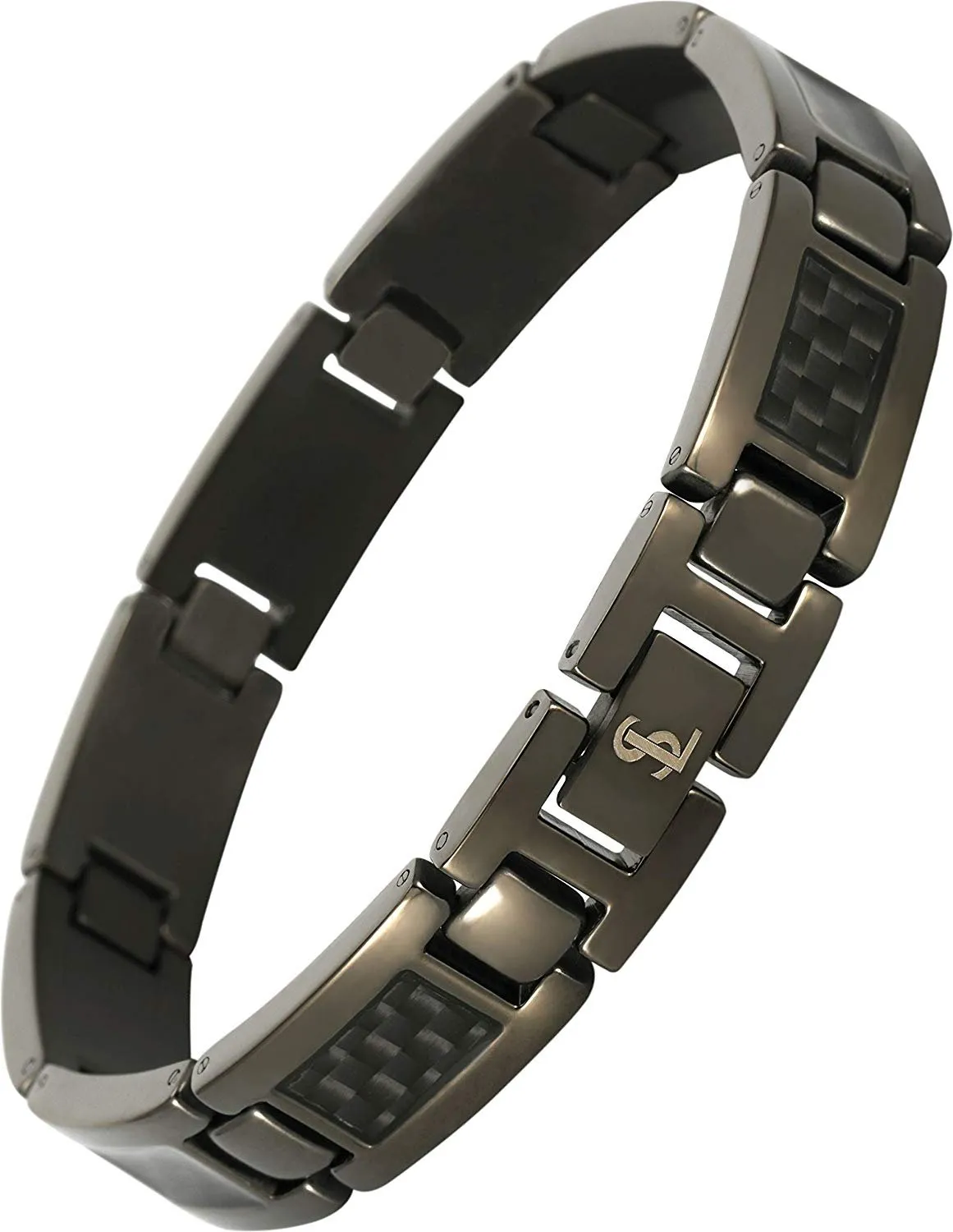 Elegant Surgical Grade Steel Men's Carbon Fiber Bracelet (Gunmetal Bracelet - Black Carbon Fiber)