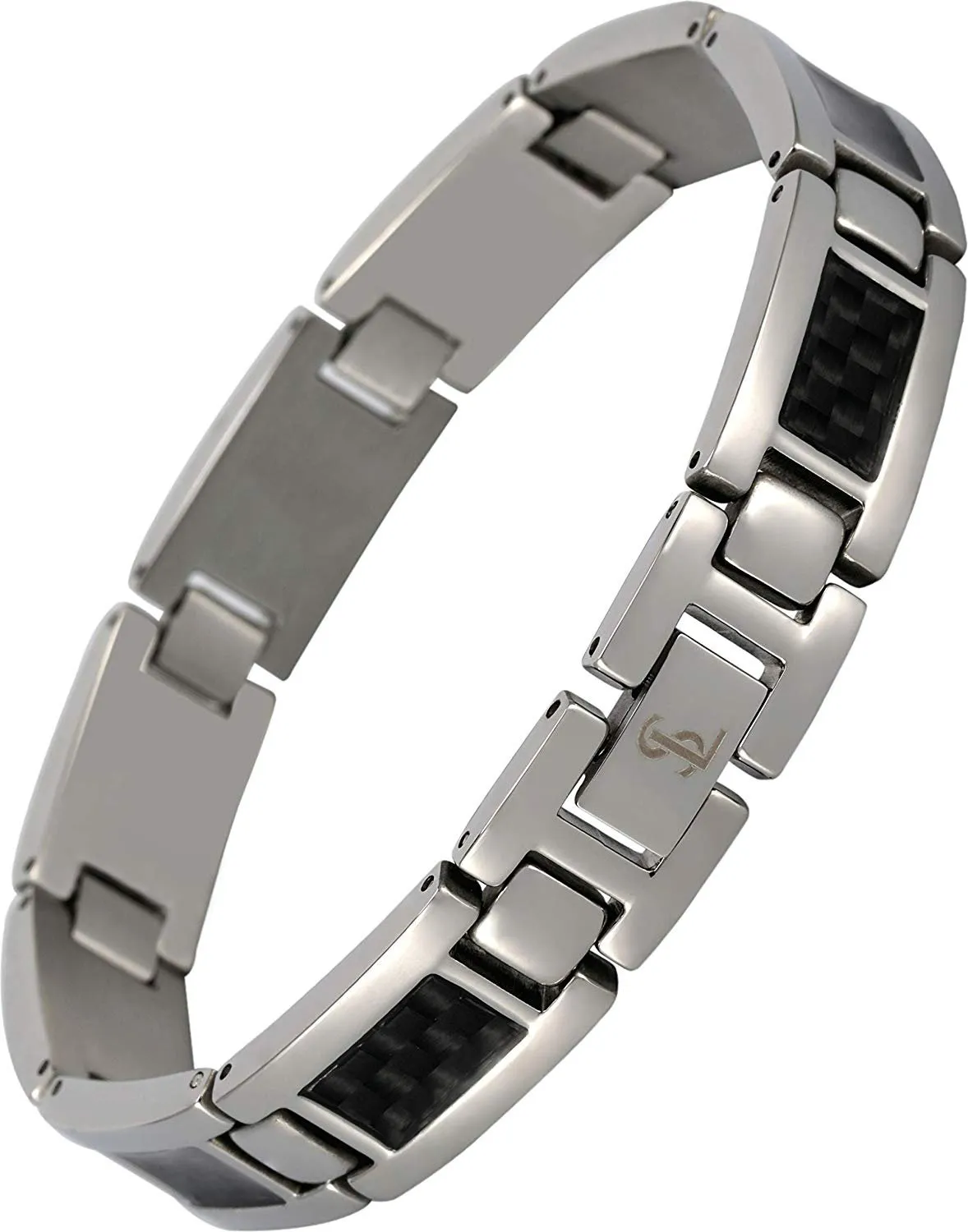 Elegant Surgical Grade Steel Men's Carbon Fiber Bracelet (Silver Bracelet - Black Carbon Fiber)