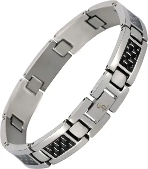 Elegant Surgical Grade Steel Men's Carbon Fiber Bracelet (Silver Bracelet - Gray Carbon Fiber)