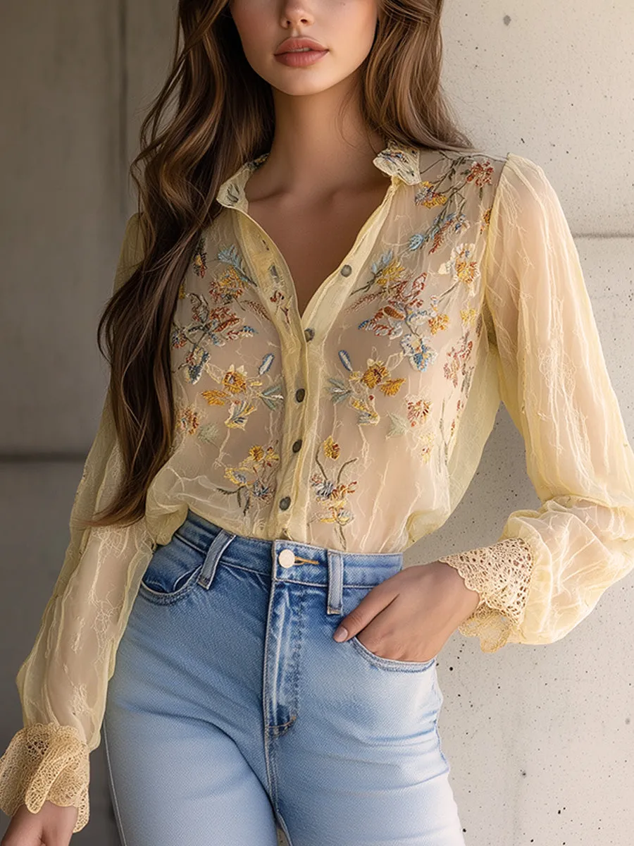 Elegant Yellow Floral Embroidered Blouse