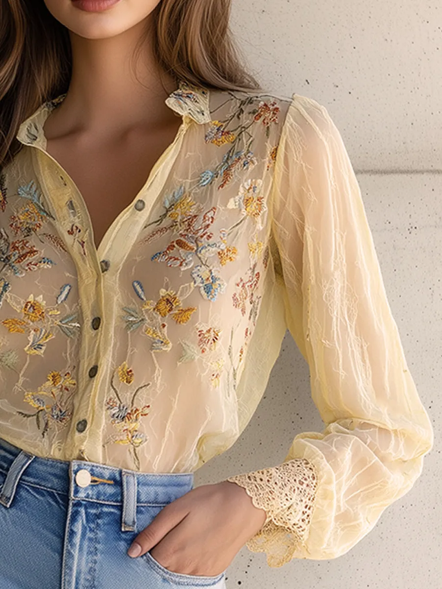 Elegant Yellow Floral Embroidered Blouse