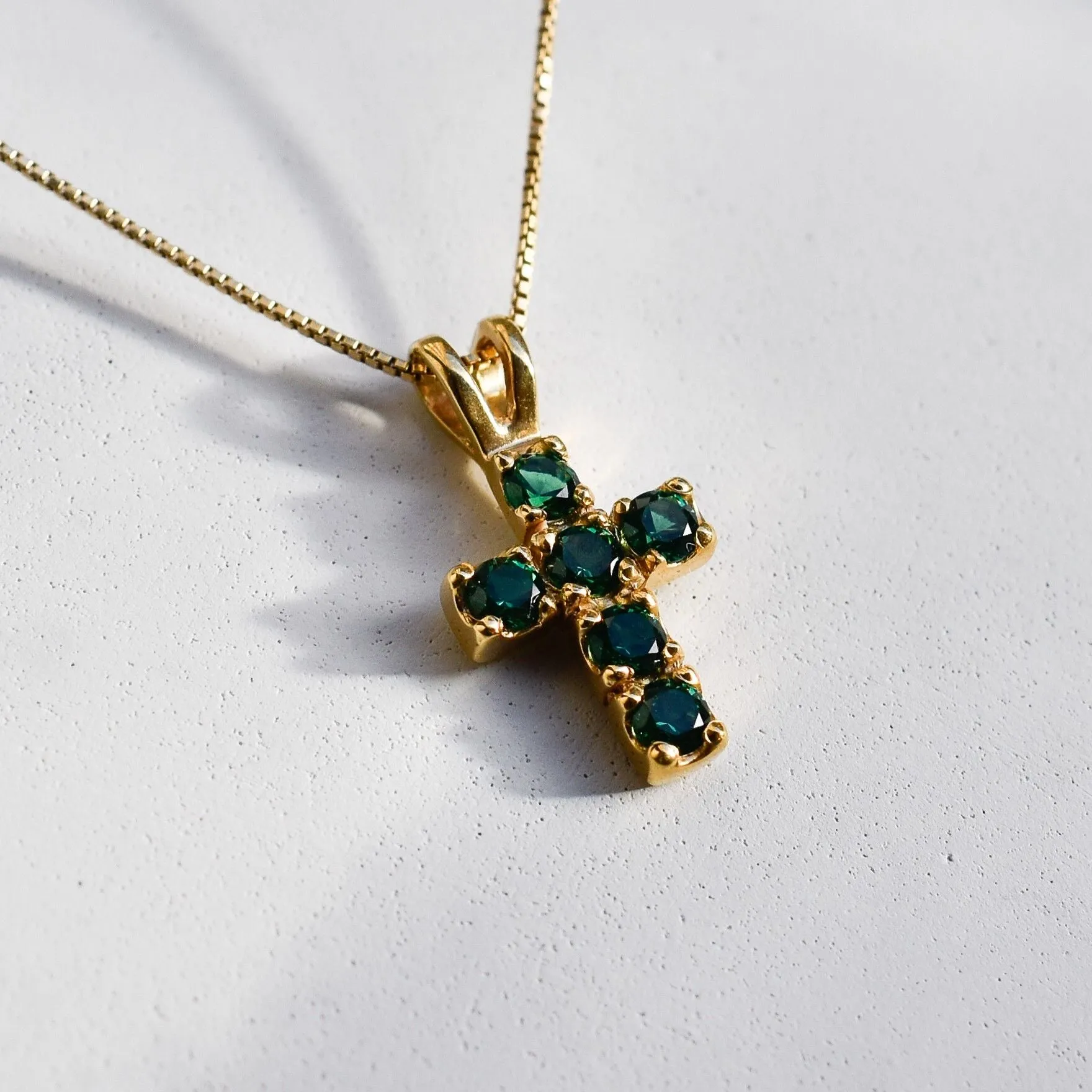 Emerald Cross Pendant - Gold Emerald Necklace - Green Cross Pendant