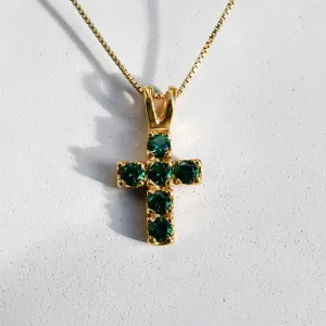 Emerald Cross Pendant - Gold Emerald Necklace - Green Cross Pendant