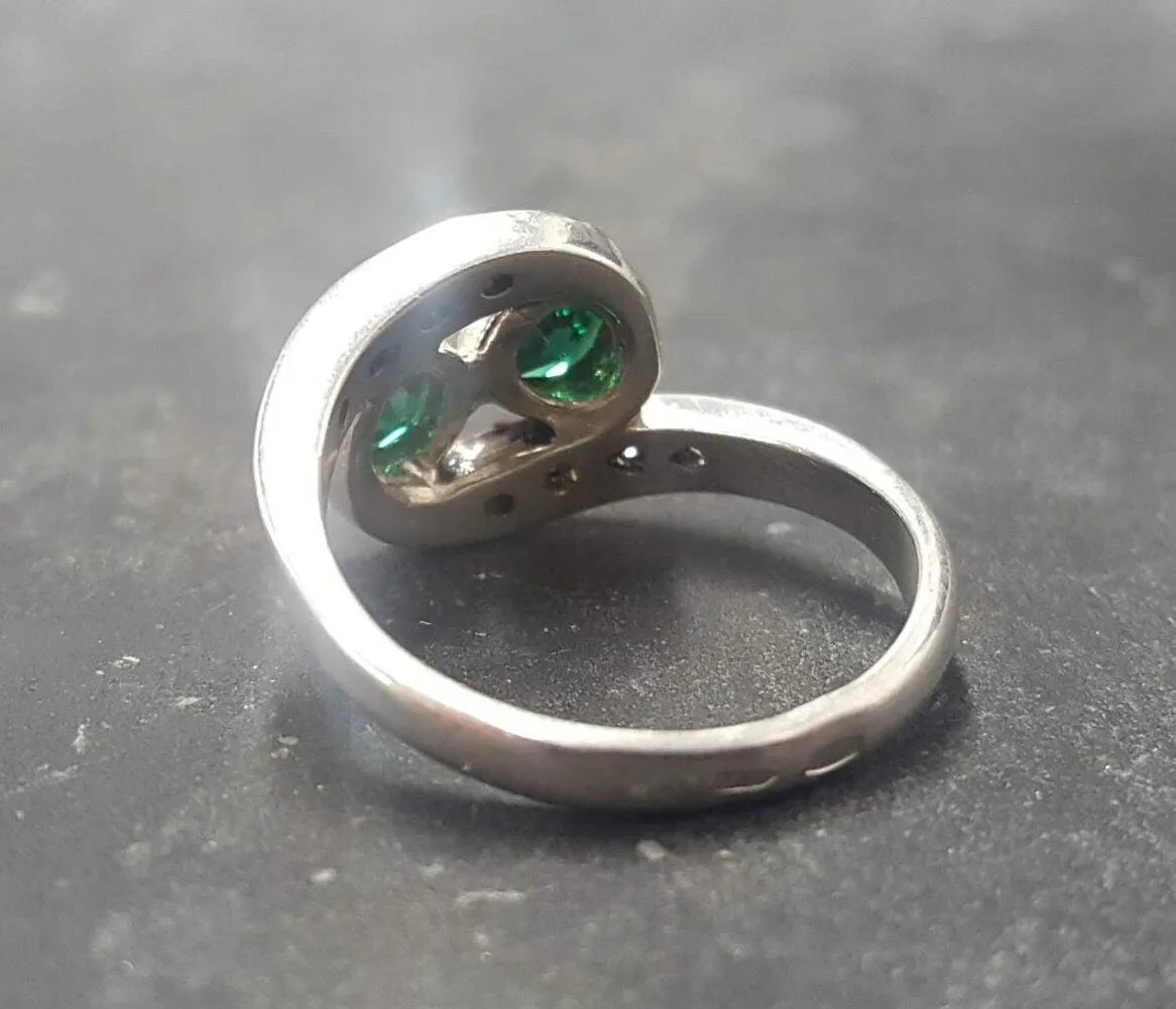 Emerald Ring - Green Round Ring - Two Stone Ring