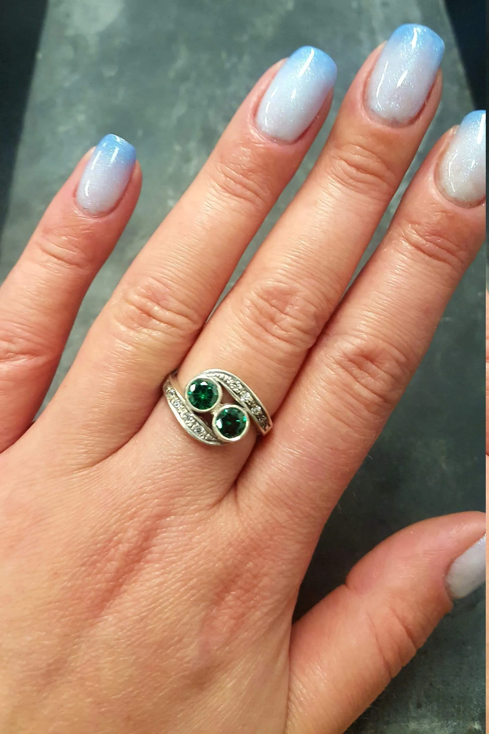 Emerald Ring - Green Round Ring - Two Stone Ring