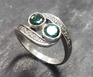 Emerald Ring - Green Round Ring - Two Stone Ring