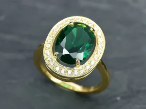 Emerald Statement Ring - Gold Halo Ring - Emerald Gold Ring