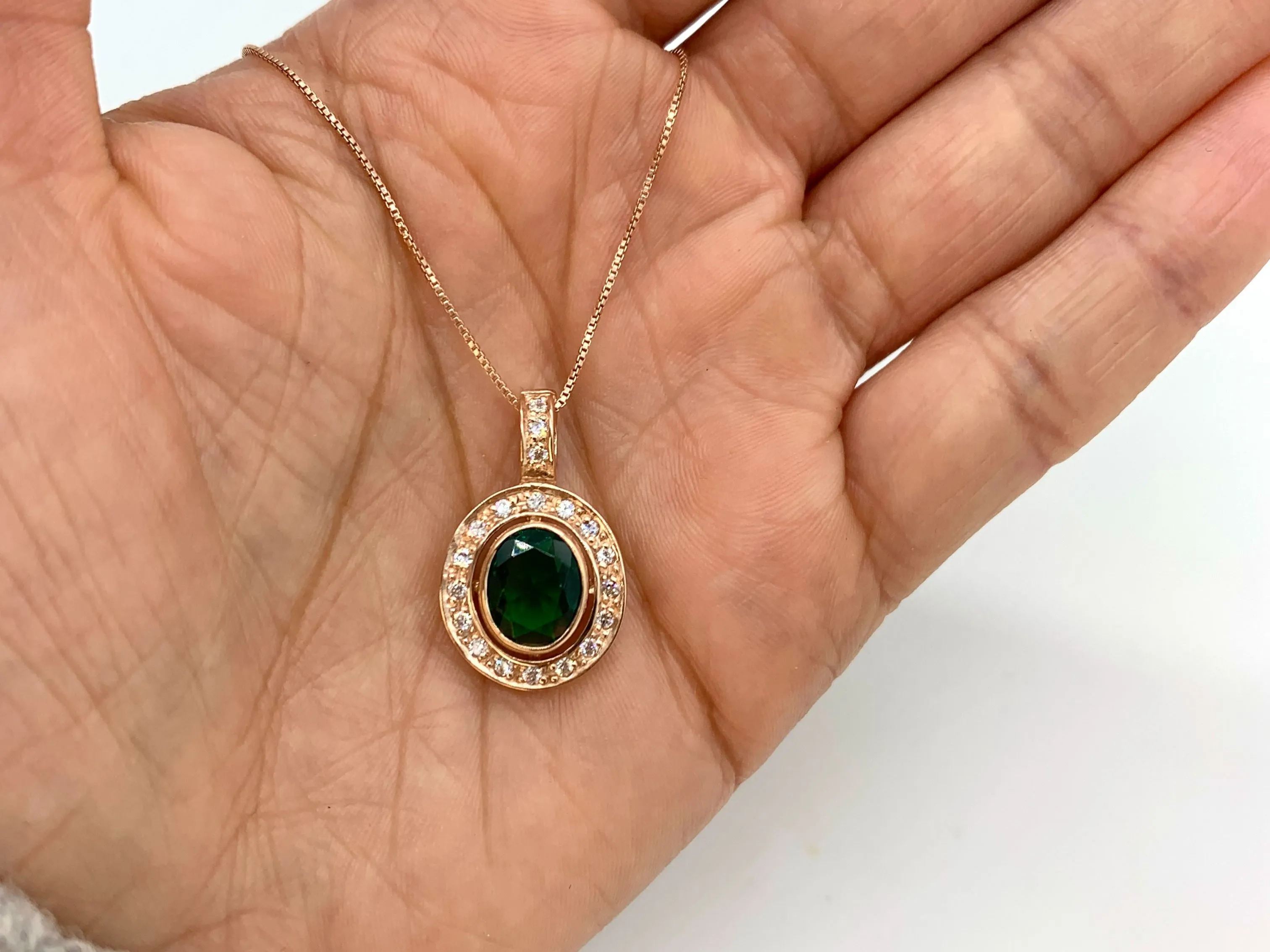 Emerald Victorian Necklace - Rose Gold Emerald Pendant - Vintage Emerald Necklace