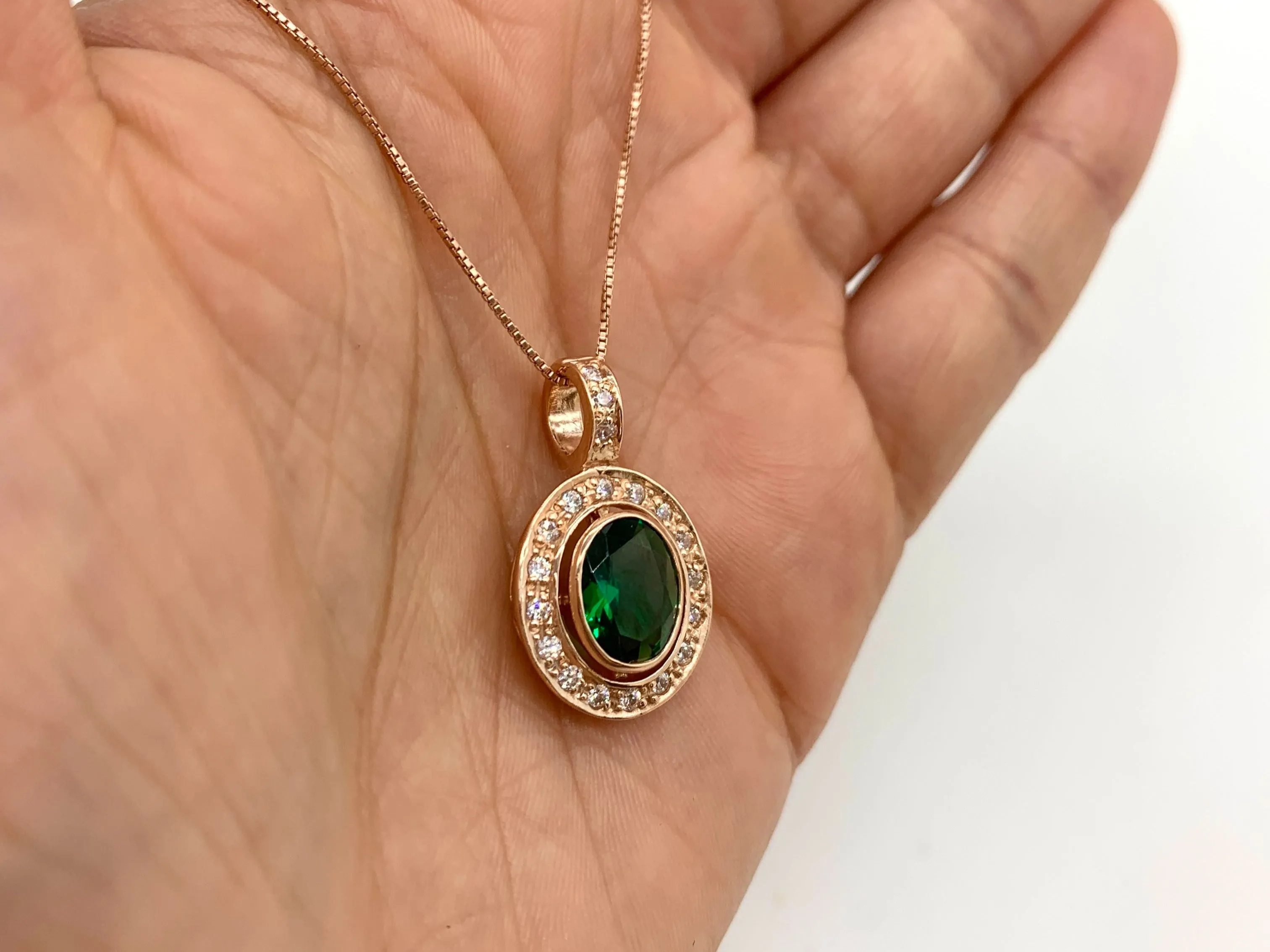 Emerald Victorian Necklace - Rose Gold Emerald Pendant - Vintage Emerald Necklace