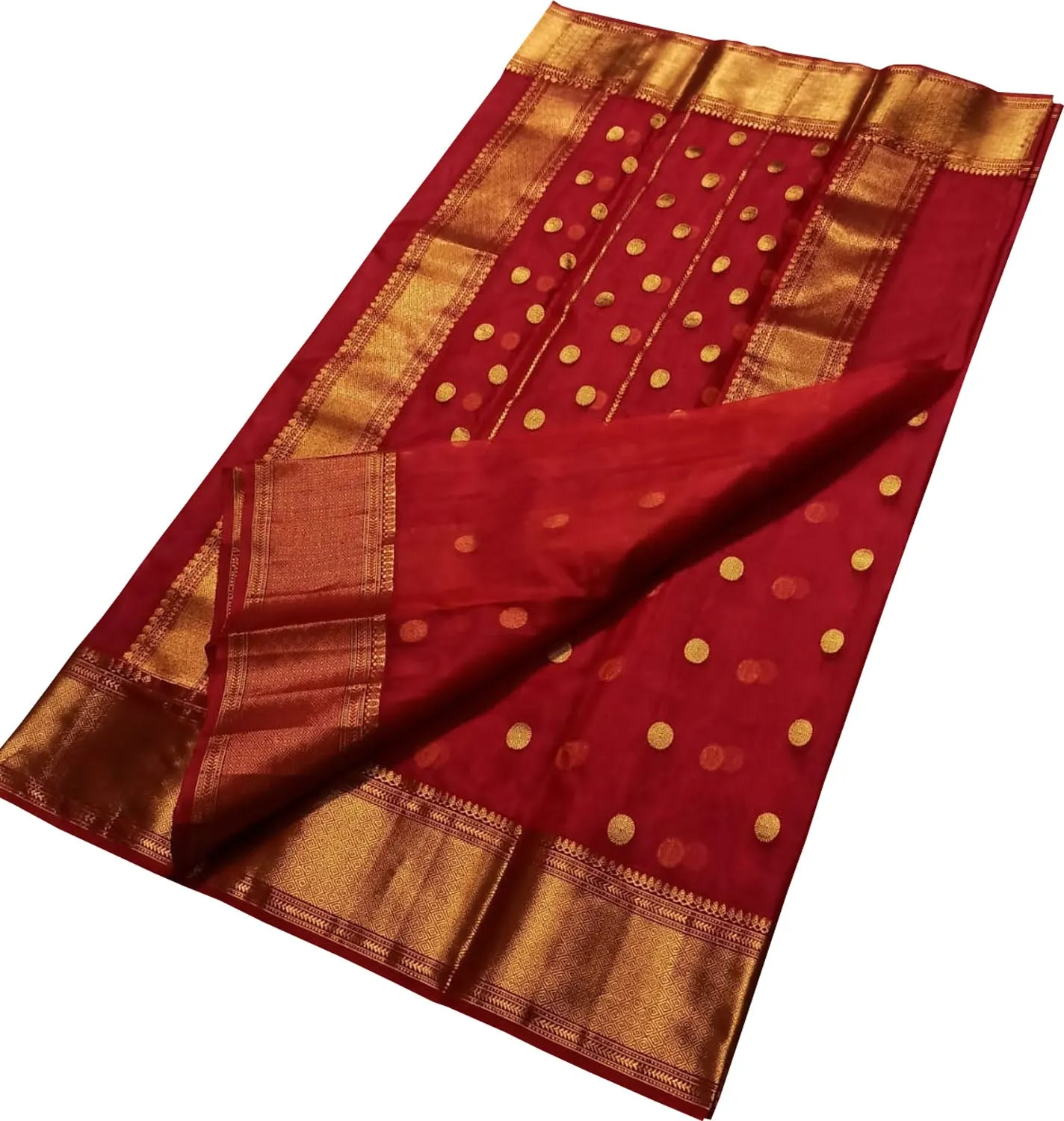 Exquisite Red Chanderi Handloom Pure Katan Silk Saree