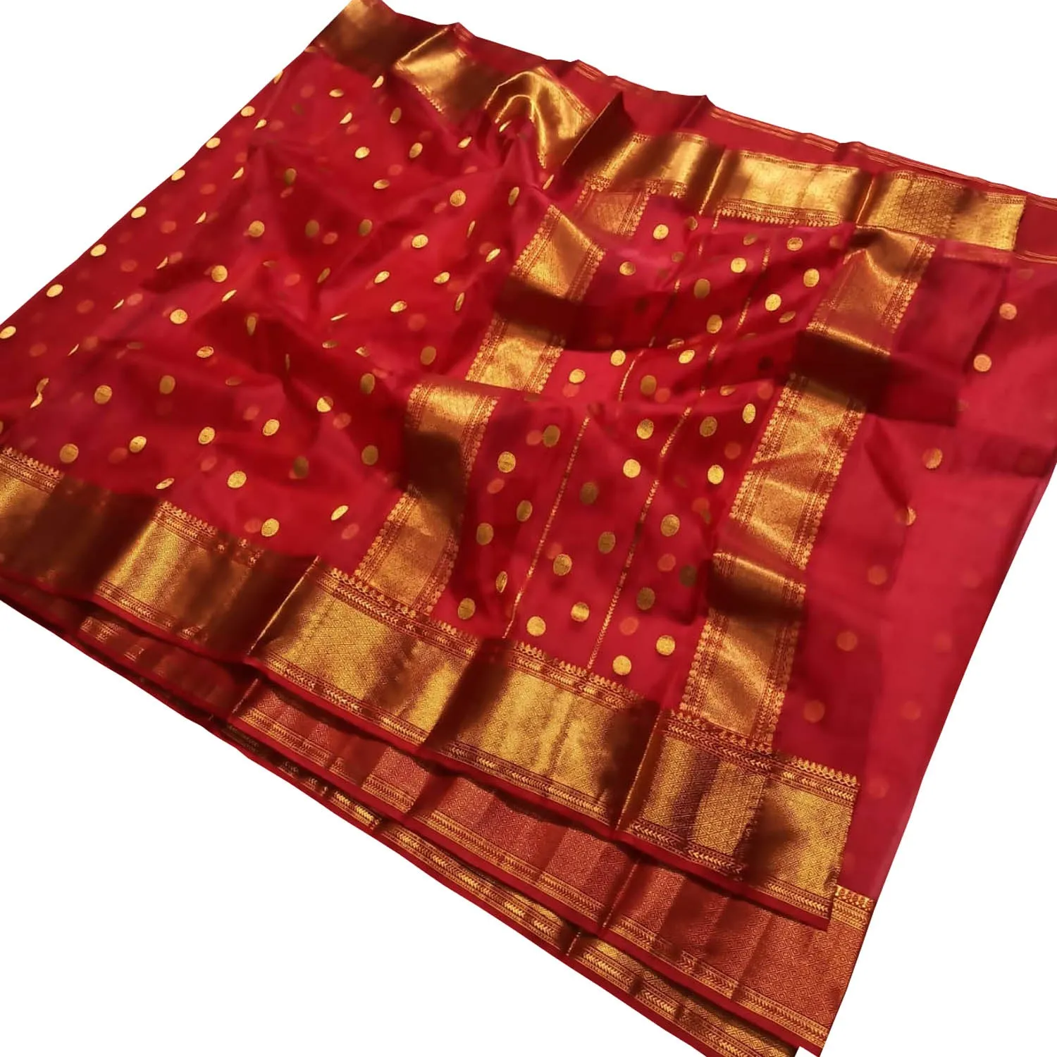 Exquisite Red Chanderi Handloom Pure Katan Silk Saree