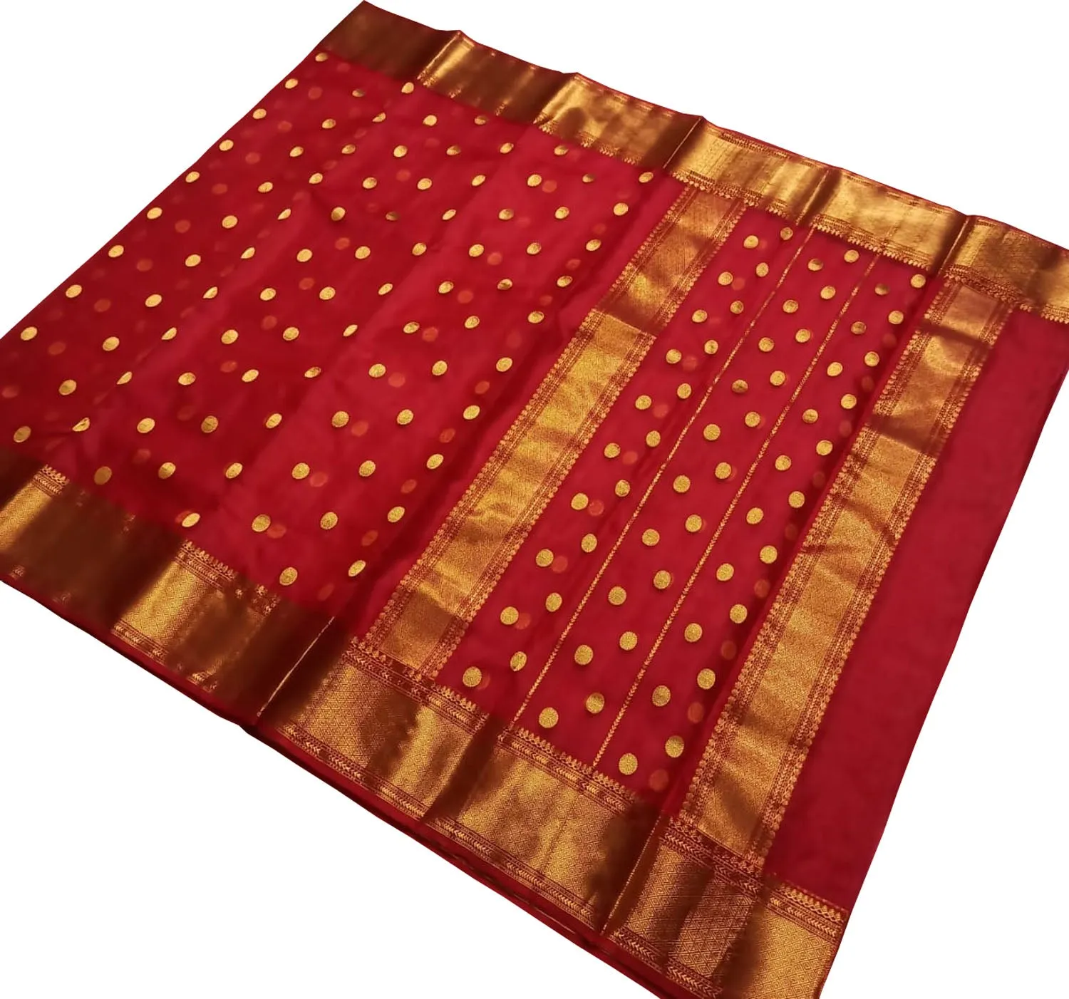 Exquisite Red Chanderi Handloom Pure Katan Silk Saree