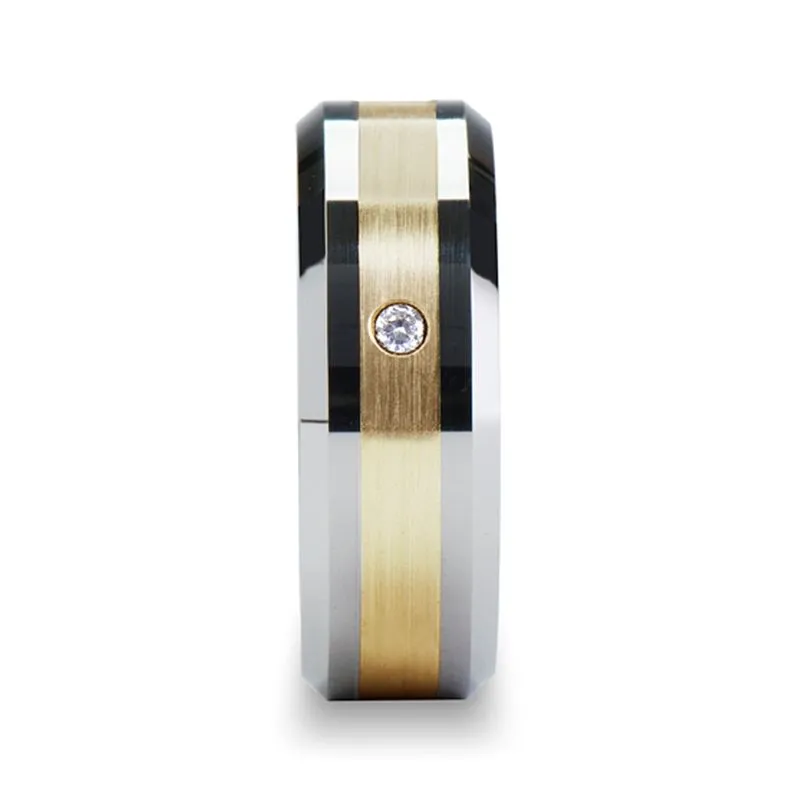 FABIAN | Tungsten Ring 14K Gold Inlay with Diamond