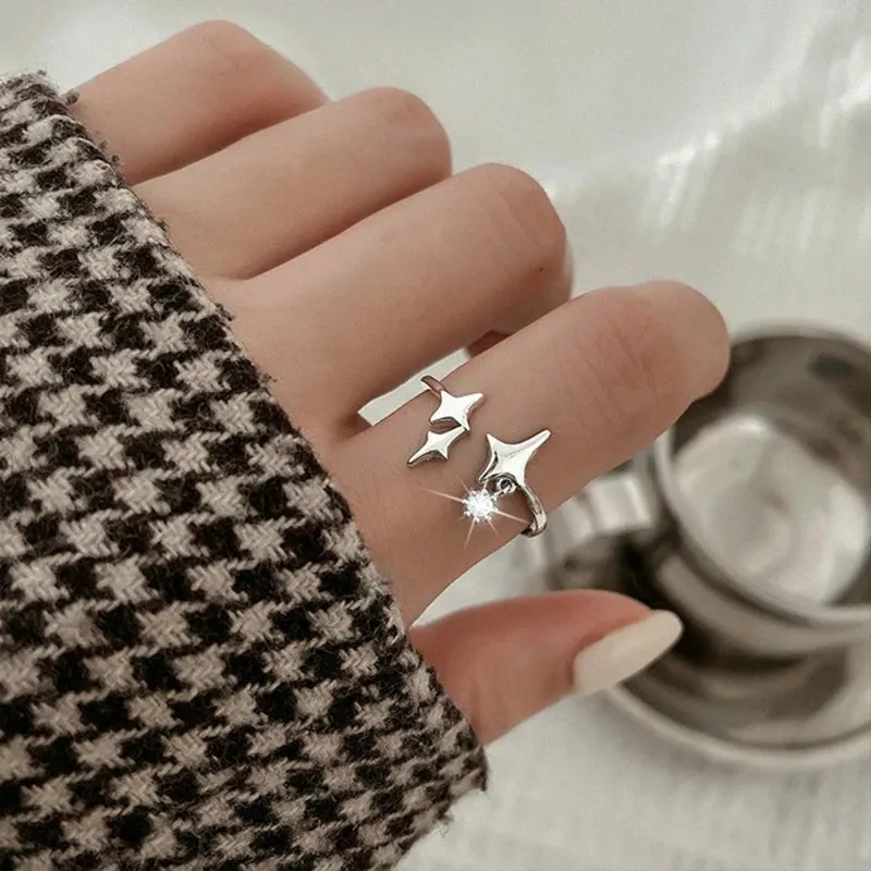 Fashion Color Blocking Star Rings Imitation Opal Stone Ring Y2k Girls Women Personality Punk Finger Ring Trendy Jewelry Gifts