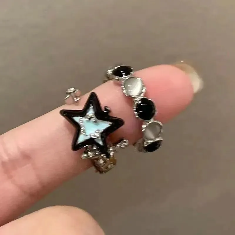 Fashion Color Blocking Star Rings Imitation Opal Stone Ring Y2k Girls Women Personality Punk Finger Ring Trendy Jewelry Gifts