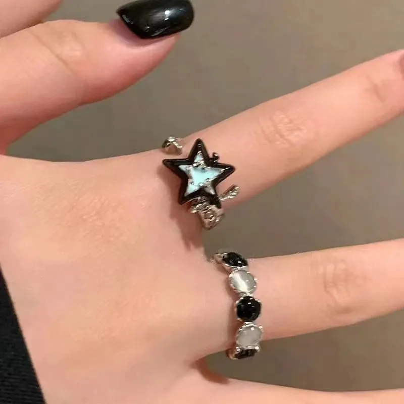 Fashion Color Blocking Star Rings Imitation Opal Stone Ring Y2k Girls Women Personality Punk Finger Ring Trendy Jewelry Gifts