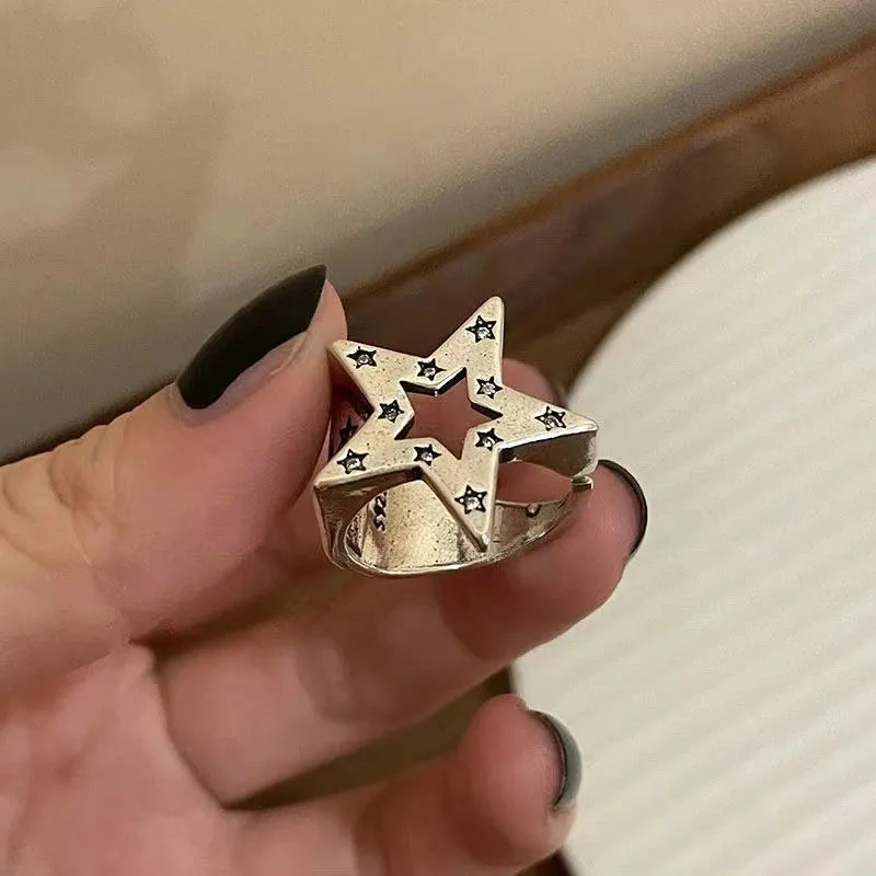 Fashion Color Blocking Star Rings Imitation Opal Stone Ring Y2k Girls Women Personality Punk Finger Ring Trendy Jewelry Gifts