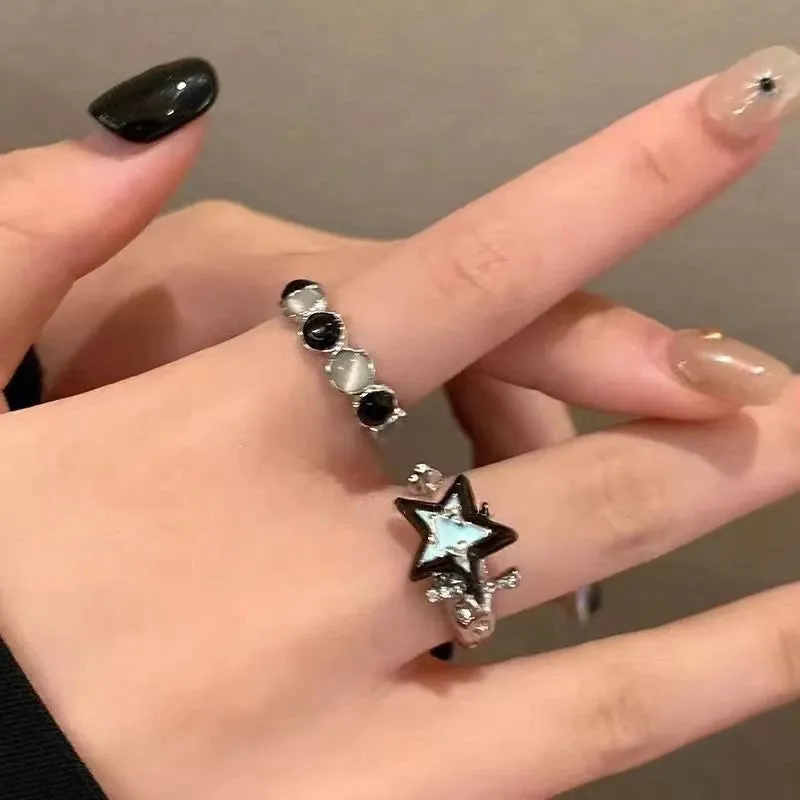 Fashion Color Blocking Star Rings Imitation Opal Stone Ring Y2k Girls Women Personality Punk Finger Ring Trendy Jewelry Gifts