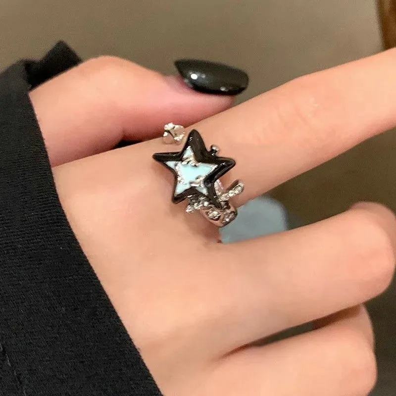 Fashion Color Blocking Star Rings Imitation Opal Stone Ring Y2k Girls Women Personality Punk Finger Ring Trendy Jewelry Gifts