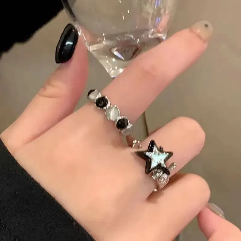 Fashion Color Blocking Star Rings Imitation Opal Stone Ring Y2k Girls Women Personality Punk Finger Ring Trendy Jewelry Gifts