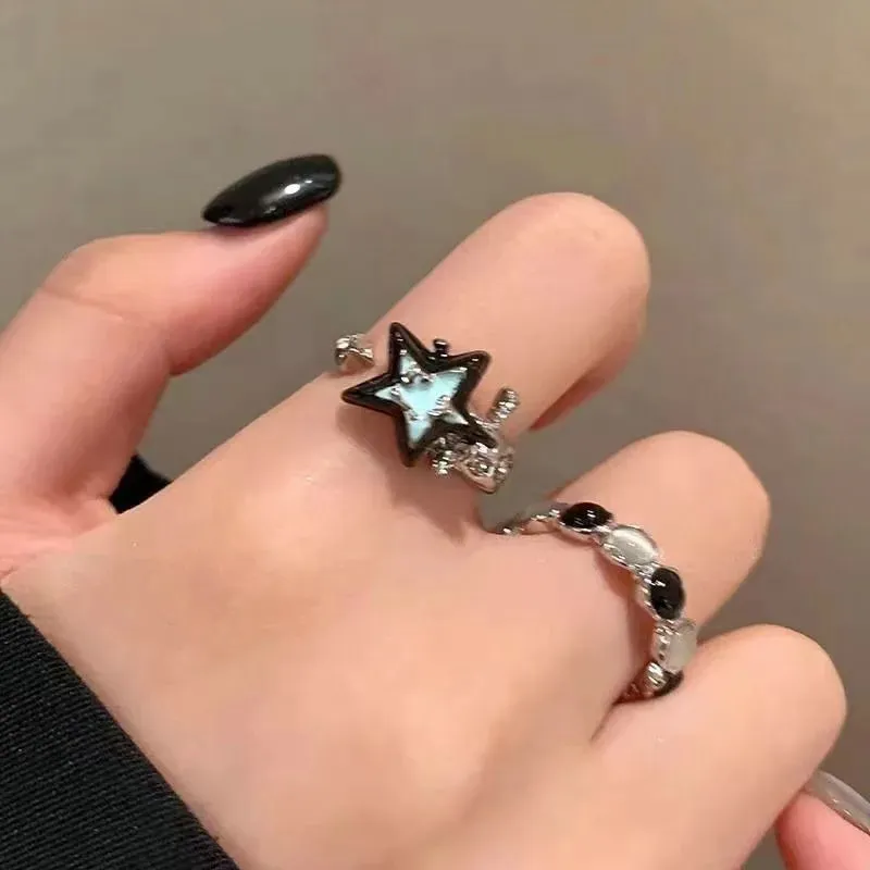 Fashion Color Blocking Star Rings Imitation Opal Stone Ring Y2k Girls Women Personality Punk Finger Ring Trendy Jewelry Gifts