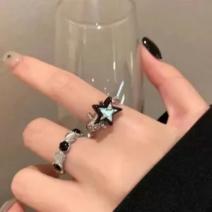 Fashion Color Blocking Star Rings Imitation Opal Stone Ring Y2k Girls Women Personality Punk Finger Ring Trendy Jewelry Gifts