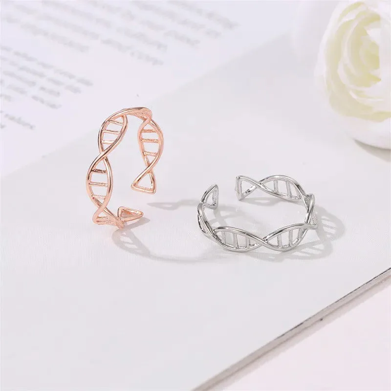 Fashion DNA Chemistry Molecule Open Rings For Women Men Simple Style Rose Silver Color Finger Jewelry Party Gifts