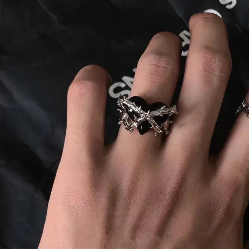 Fashion Silver Color Minimalist Irregular Twined Finger Rings Creative Geometric Punk Opening Rings for Women Girls Jewelry